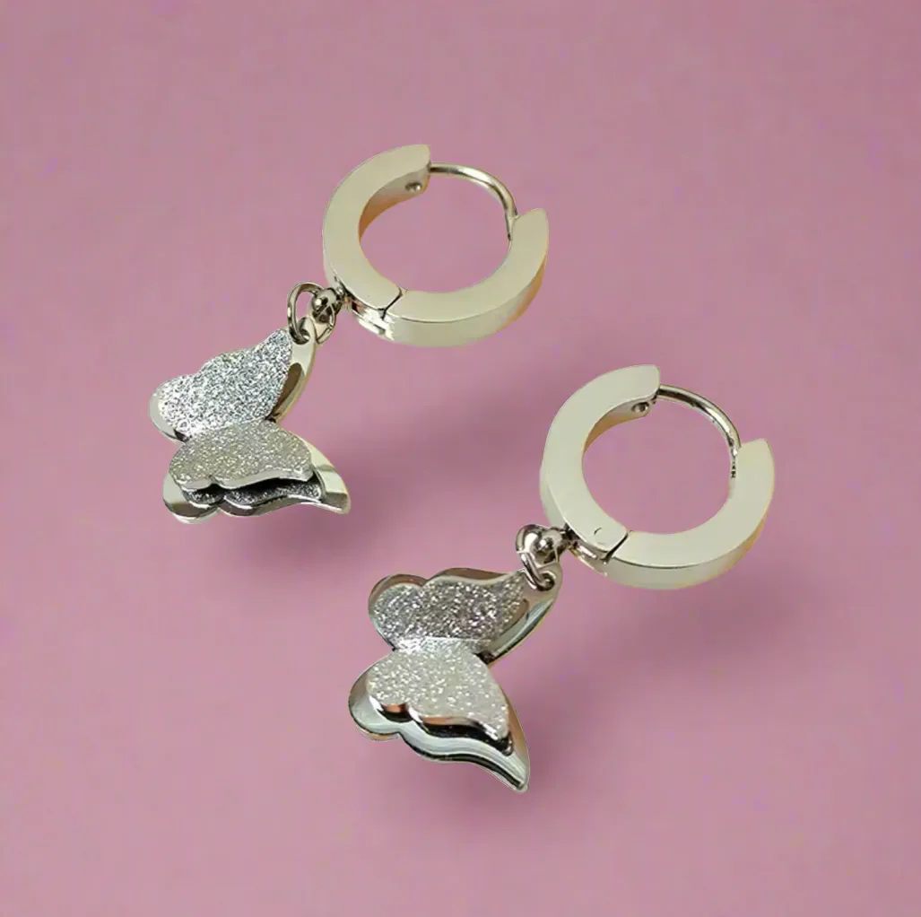 Dangling Frosted Butterfly Huggies Earrings