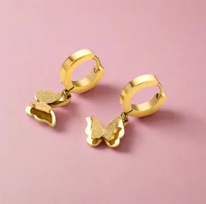 Dangling Frosted Butterfly Huggies Earrings