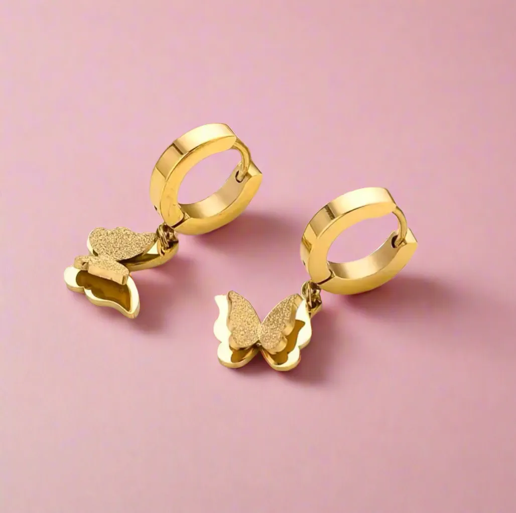 Dangling Frosted Butterfly Huggies Earrings