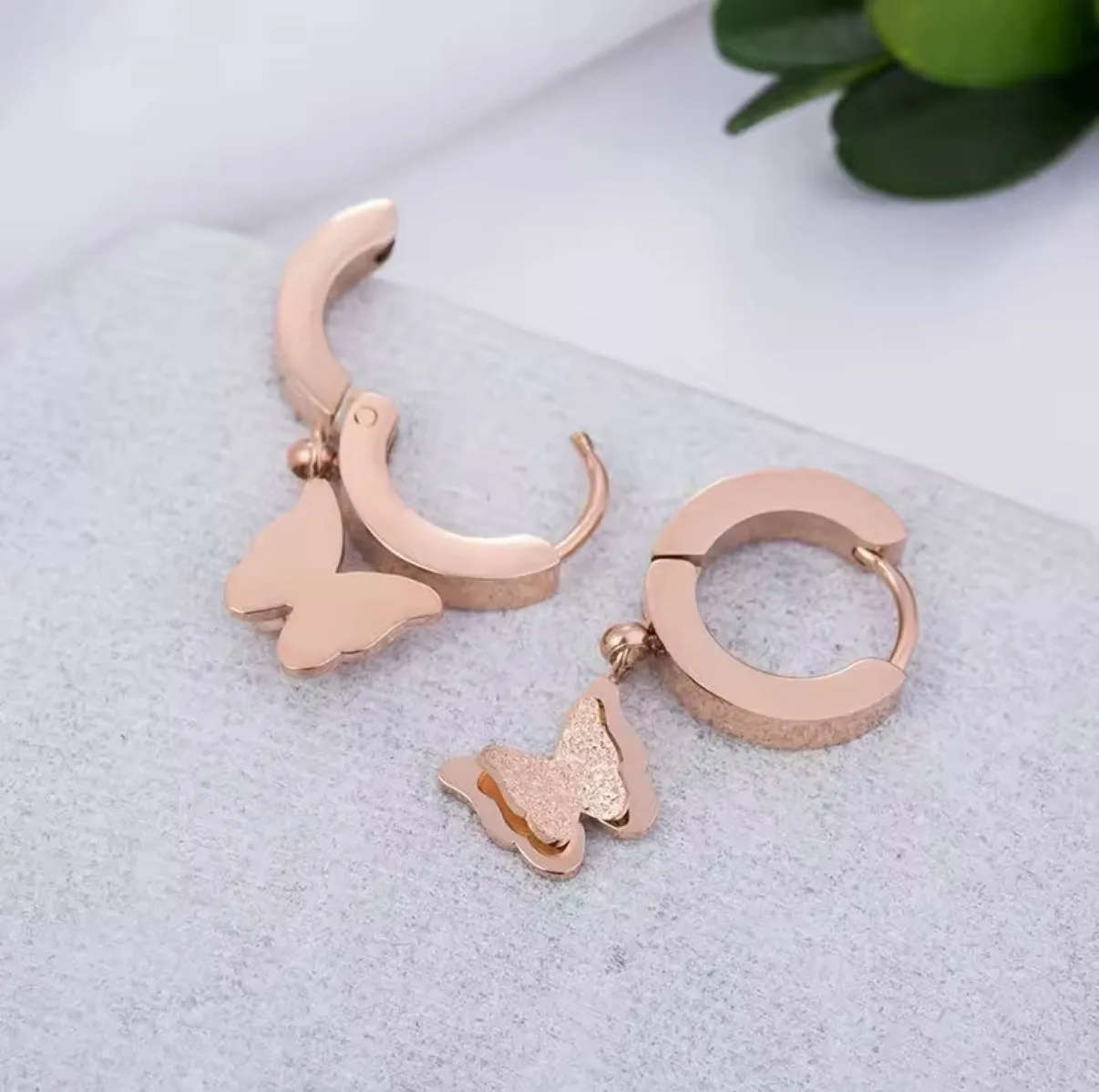 Dangling Frosted Butterfly Huggies Earrings