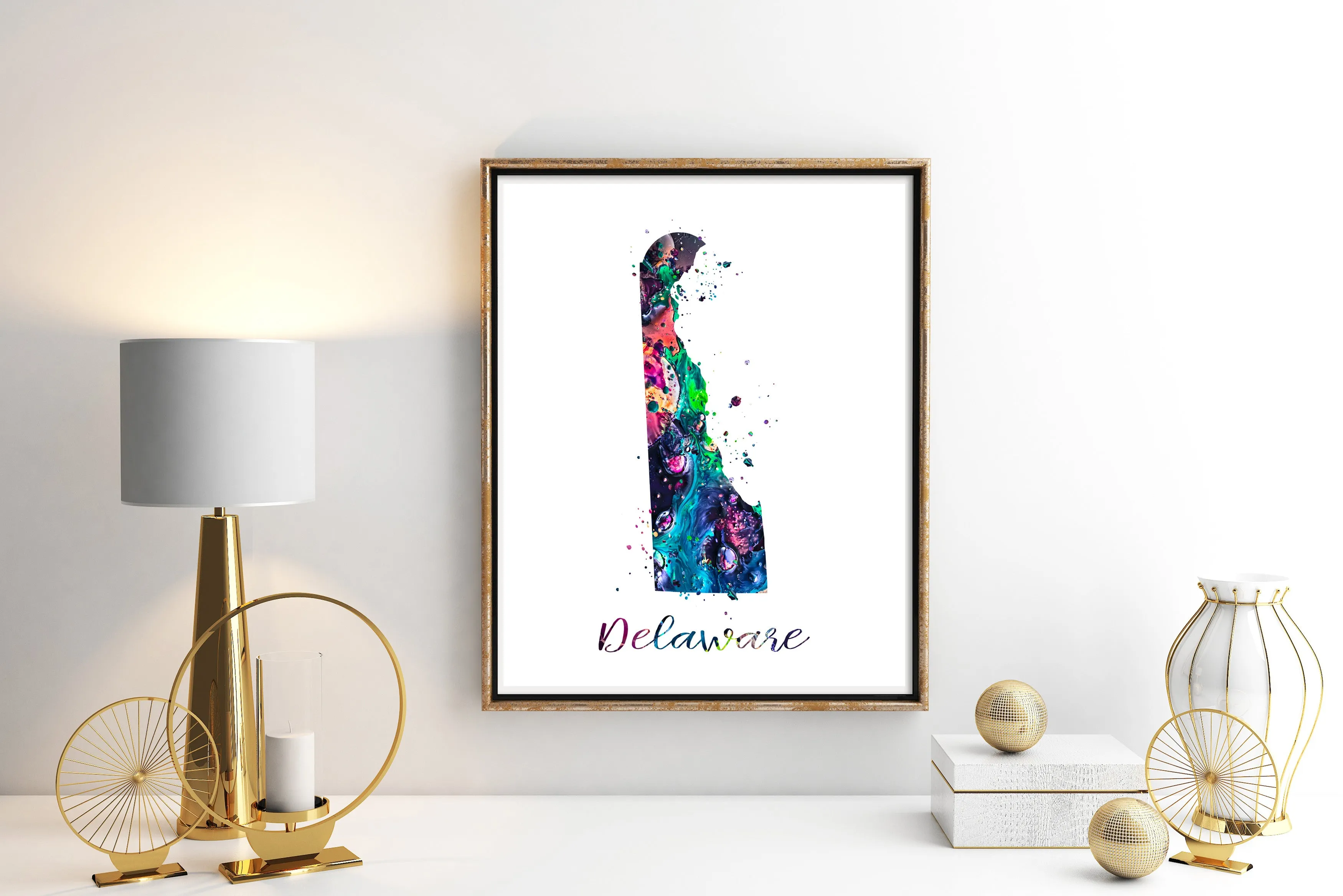 Delaware Map Watercolor Art Print - Unframed
