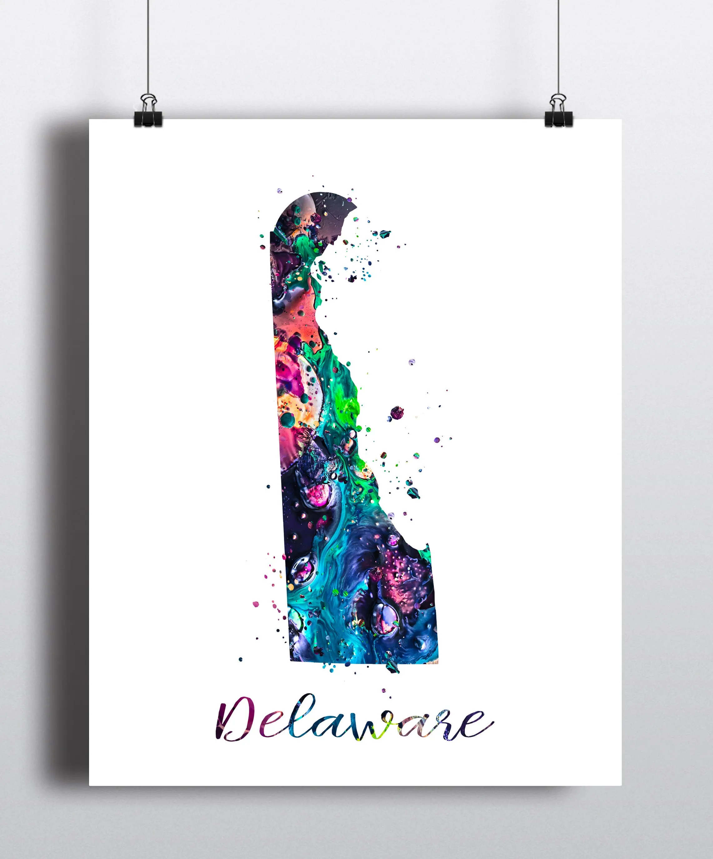 Delaware Map Watercolor Art Print - Unframed