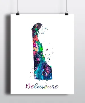 Delaware Map Watercolor Art Print - Unframed