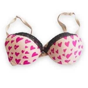 Dolce &amp; Gabbana Vtg. 00s Y2K Pink Heart Outerwear Bra 32C rhinestone