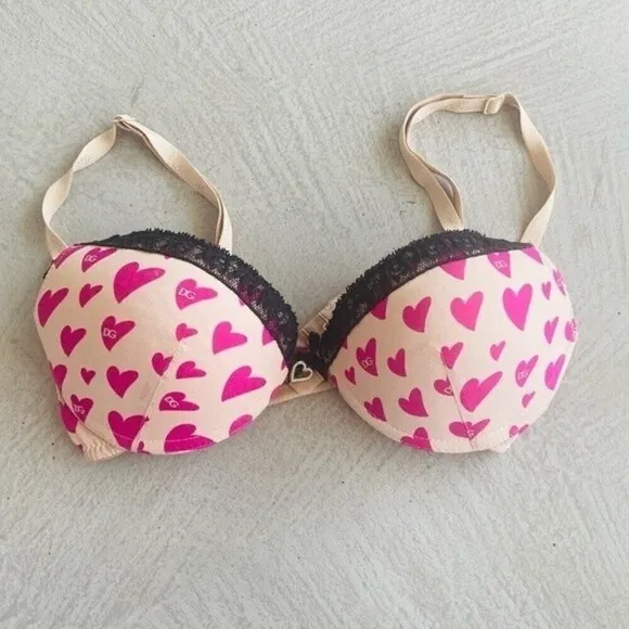 Dolce &amp; Gabbana Vtg. 00s Y2K Pink Heart Outerwear Bra 32C rhinestone