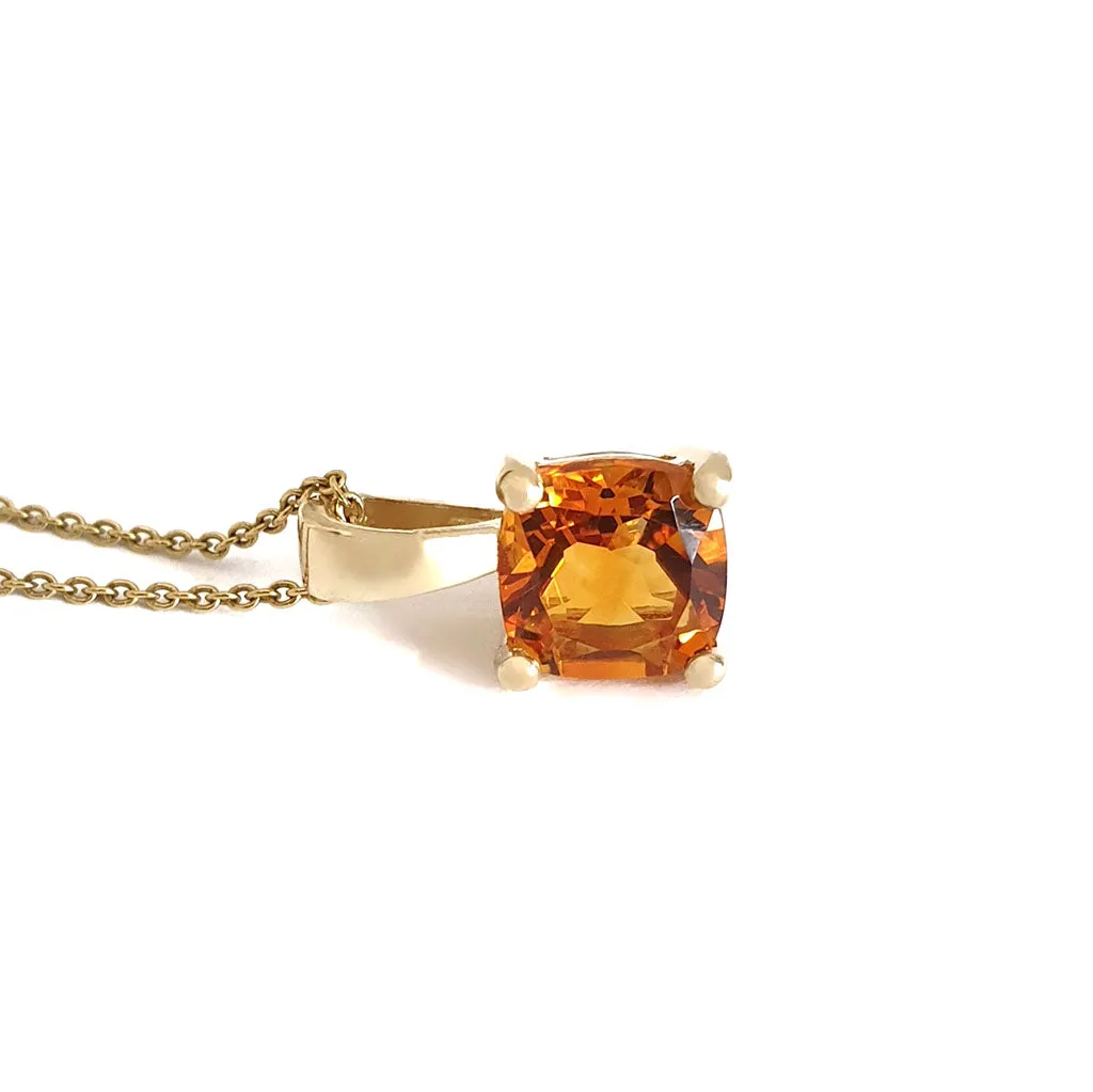 Elegant Solitaire Cushion Cut Citrine Pendant