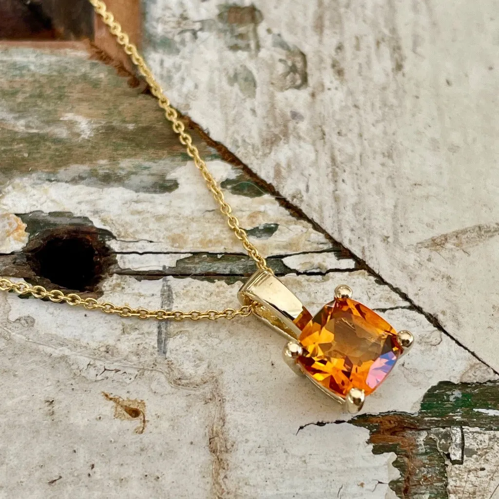 Elegant Solitaire Cushion Cut Citrine Pendant