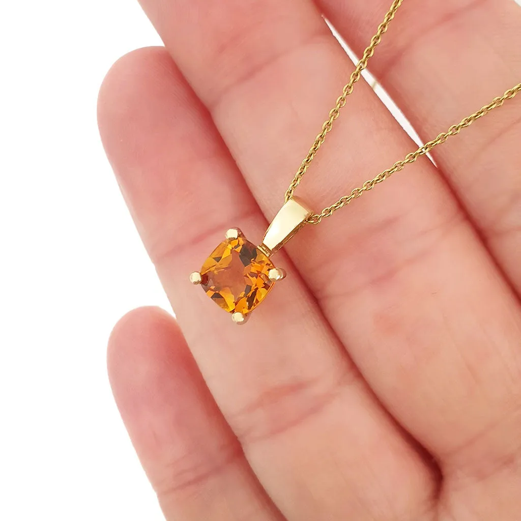 Elegant Solitaire Cushion Cut Citrine Pendant