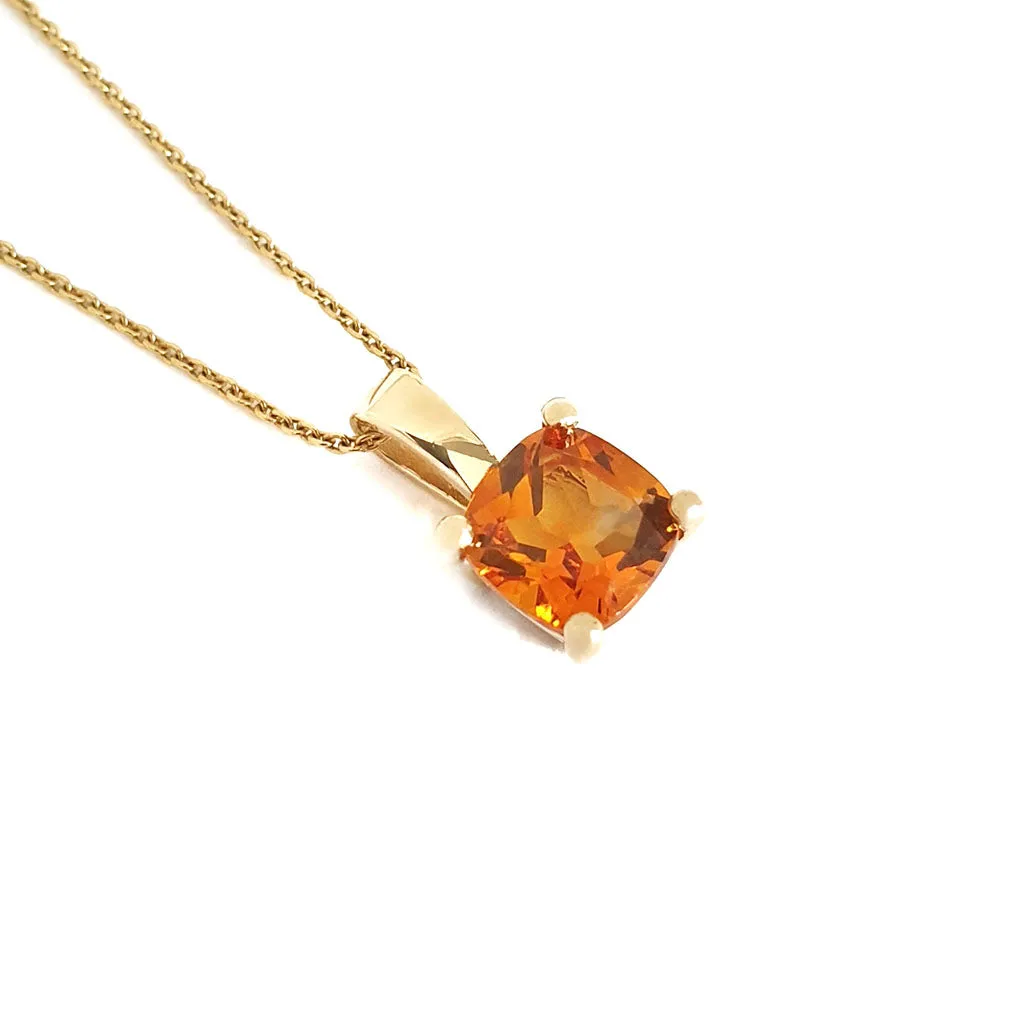Elegant Solitaire Cushion Cut Citrine Pendant