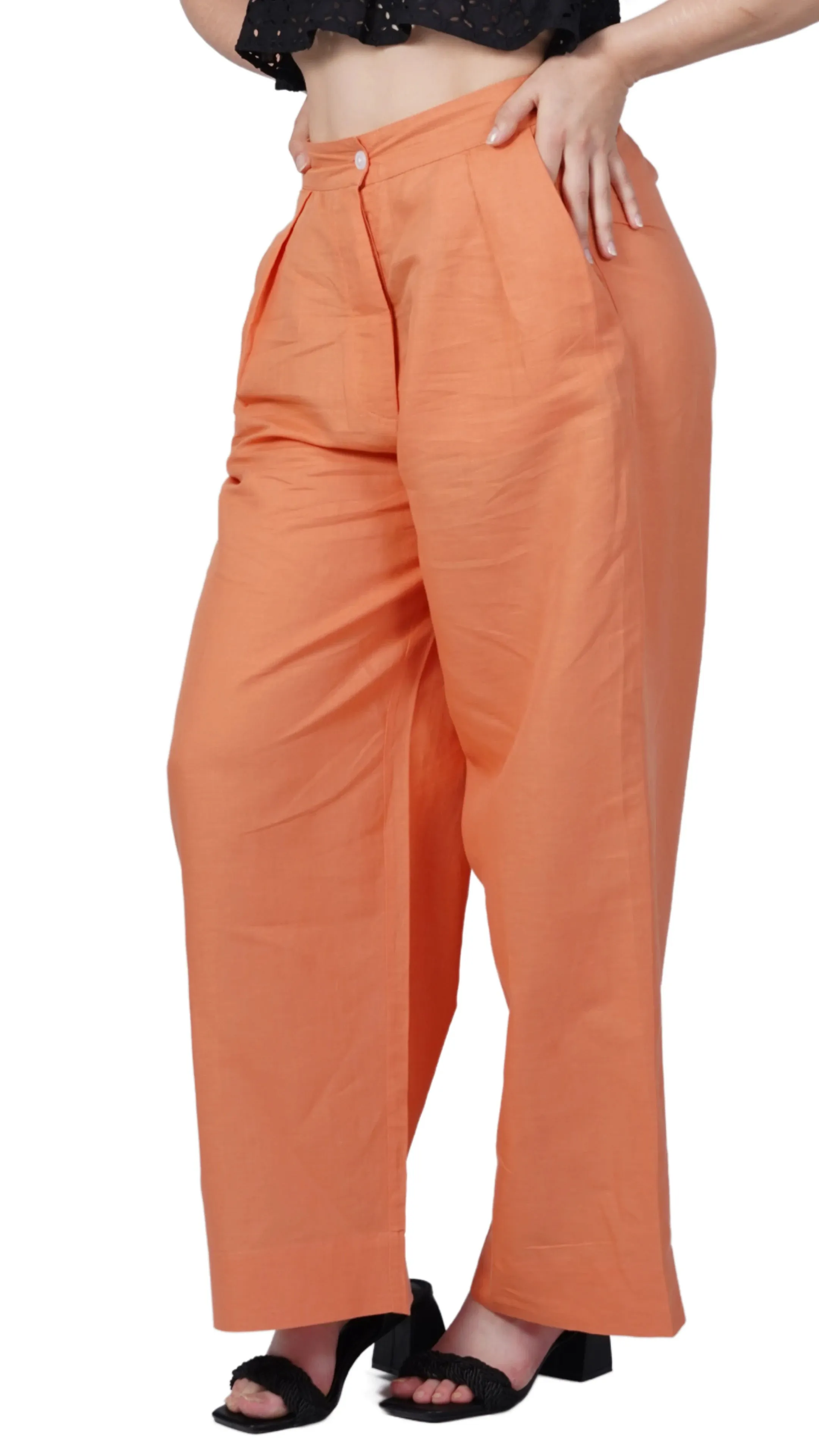 Embolden Your Look with Sustainable Luxury: Deep Saffron Wide Leg Linen Trousers