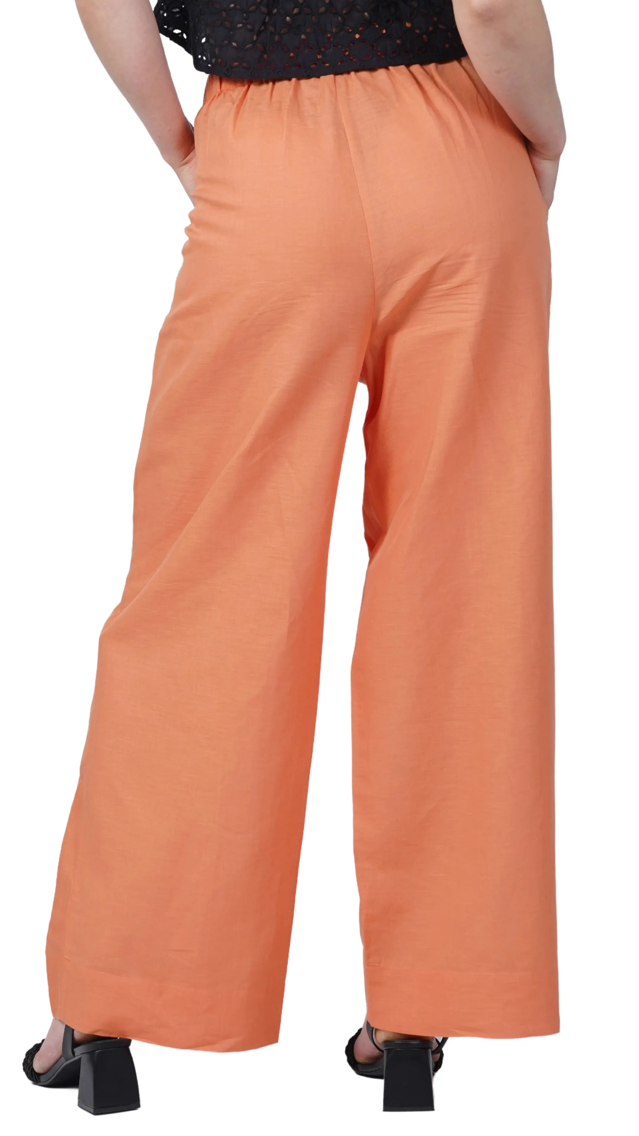 Embolden Your Look with Sustainable Luxury: Deep Saffron Wide Leg Linen Trousers