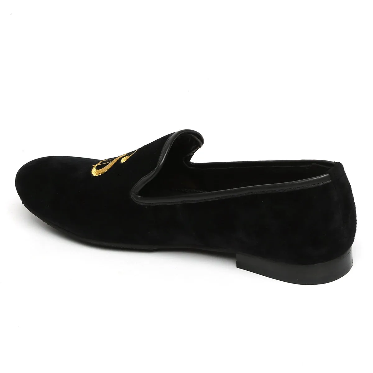 Embroidered Black Velvet Slip-On Shoe