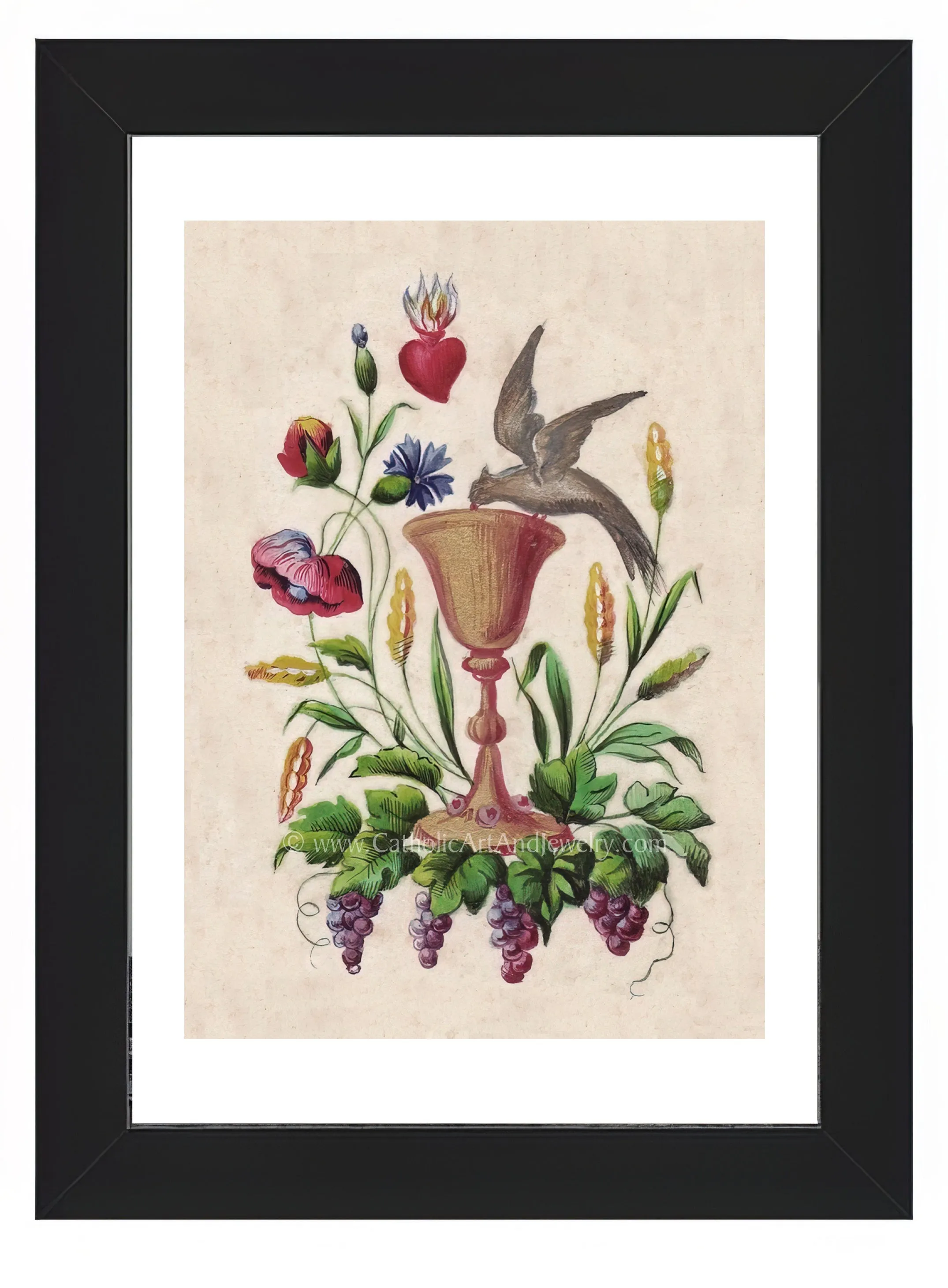 Eucharist with Dove – based on a Vintage French Holy Card – Catholic Art Print – Catholic Gift