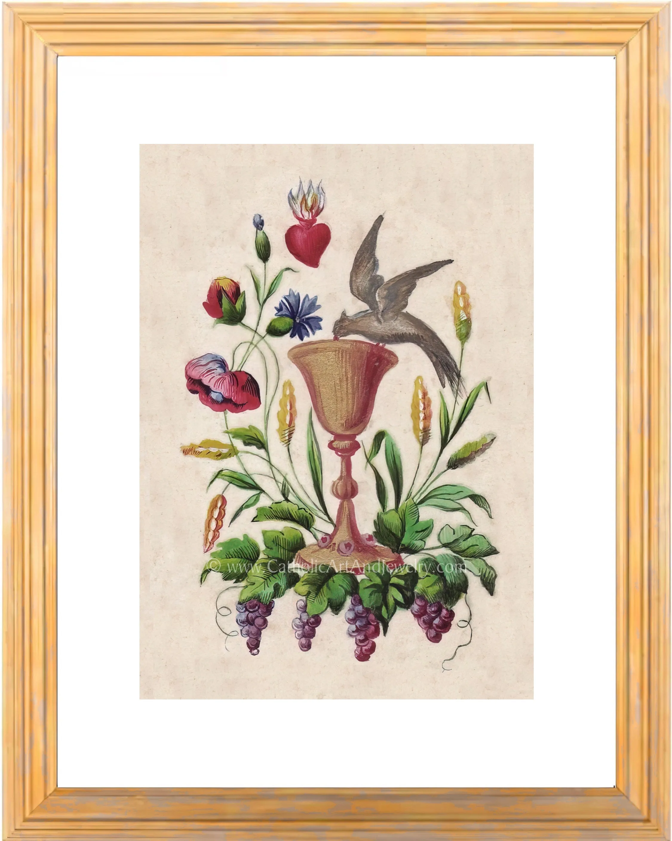 Eucharist with Dove – based on a Vintage French Holy Card – Catholic Art Print – Catholic Gift
