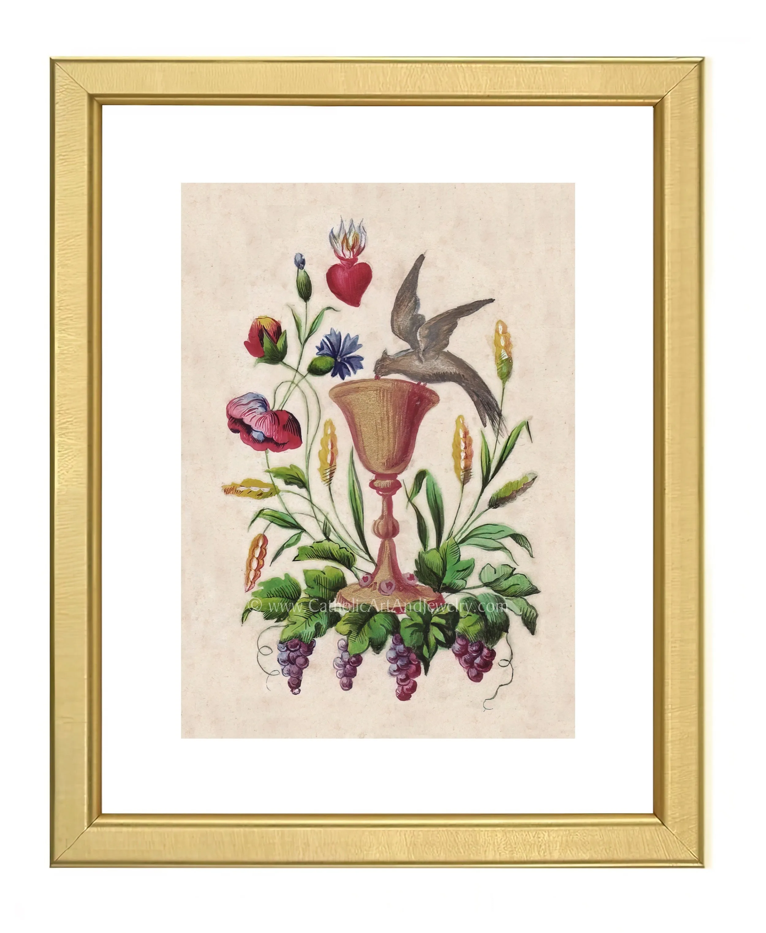 Eucharist with Dove – based on a Vintage French Holy Card – Catholic Art Print – Catholic Gift