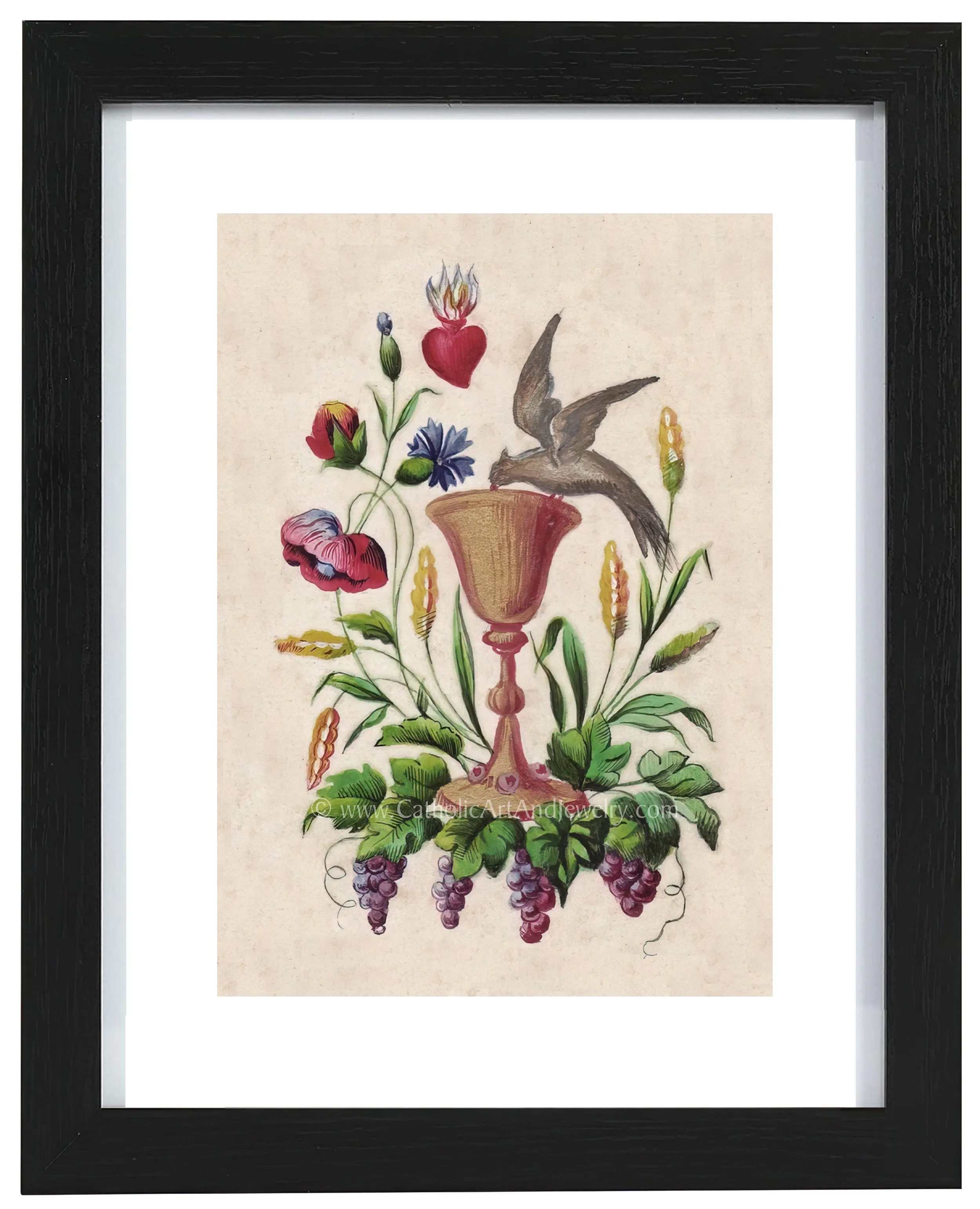 Eucharist with Dove – based on a Vintage French Holy Card – Catholic Art Print – Catholic Gift