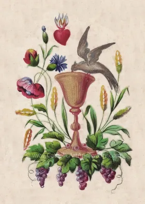 Eucharist with Dove – based on a Vintage French Holy Card – Catholic Art Print – Catholic Gift