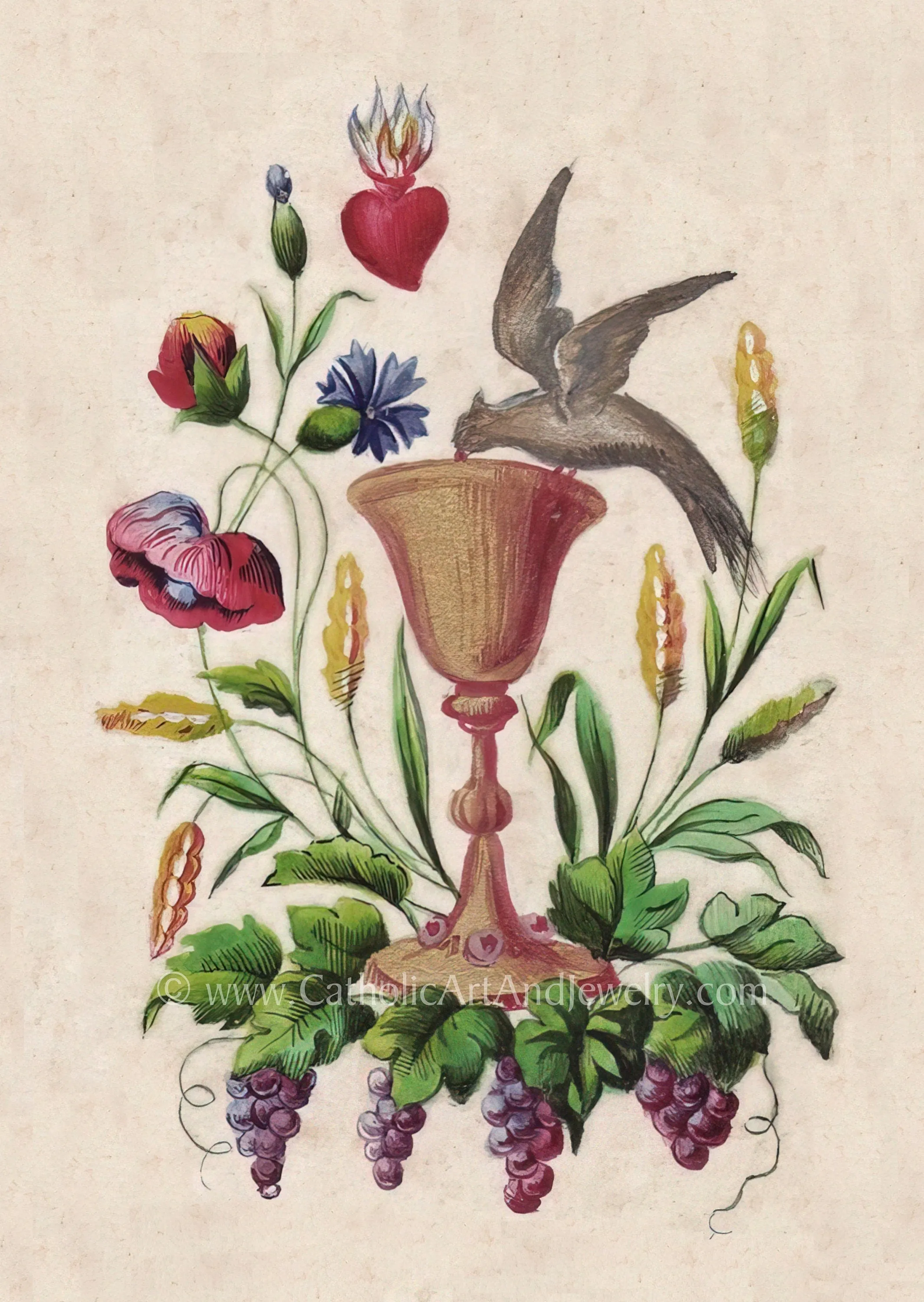 Eucharist with Dove – based on a Vintage French Holy Card – Catholic Art Print – Catholic Gift