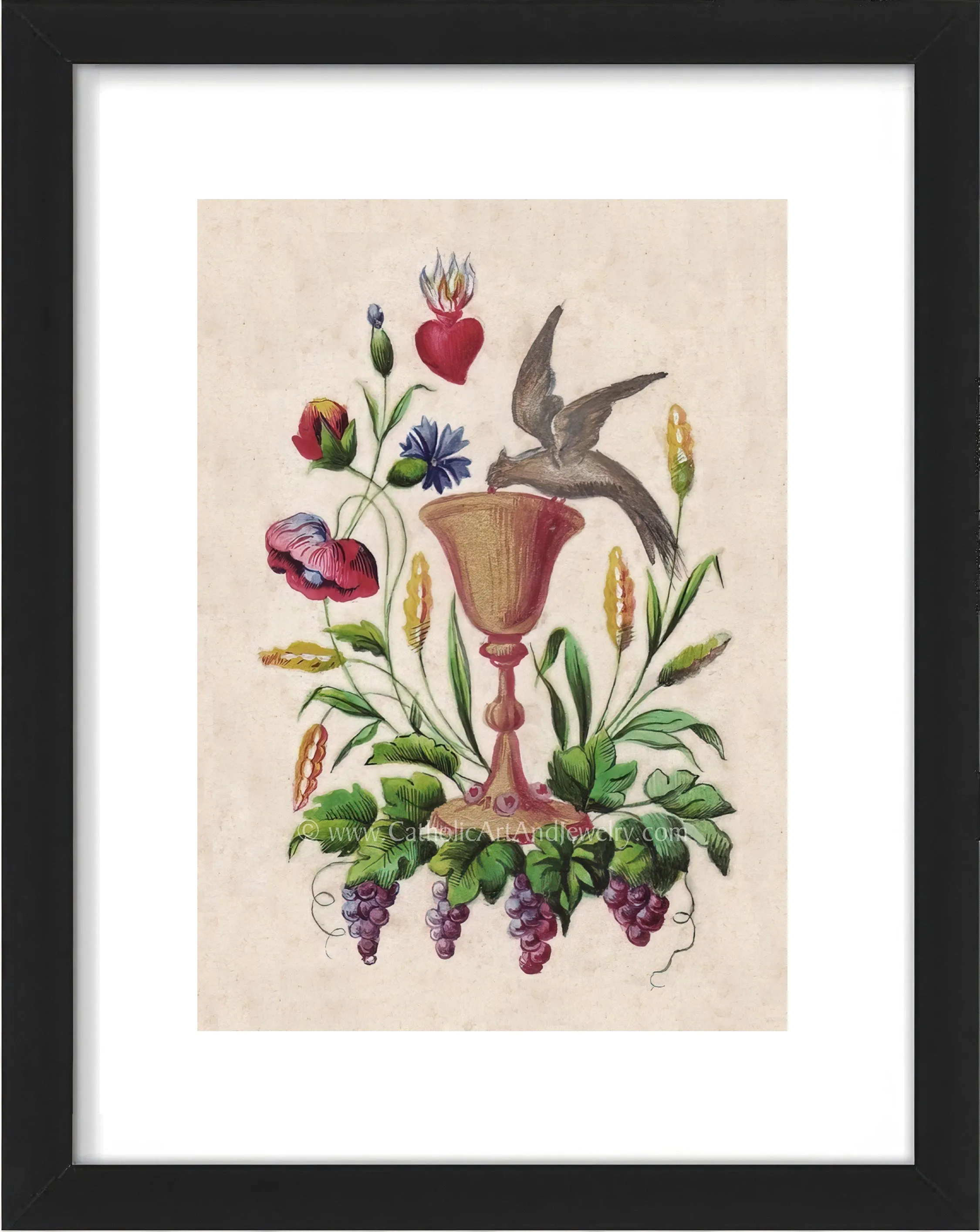 Eucharist with Dove – based on a Vintage French Holy Card – Catholic Art Print – Catholic Gift