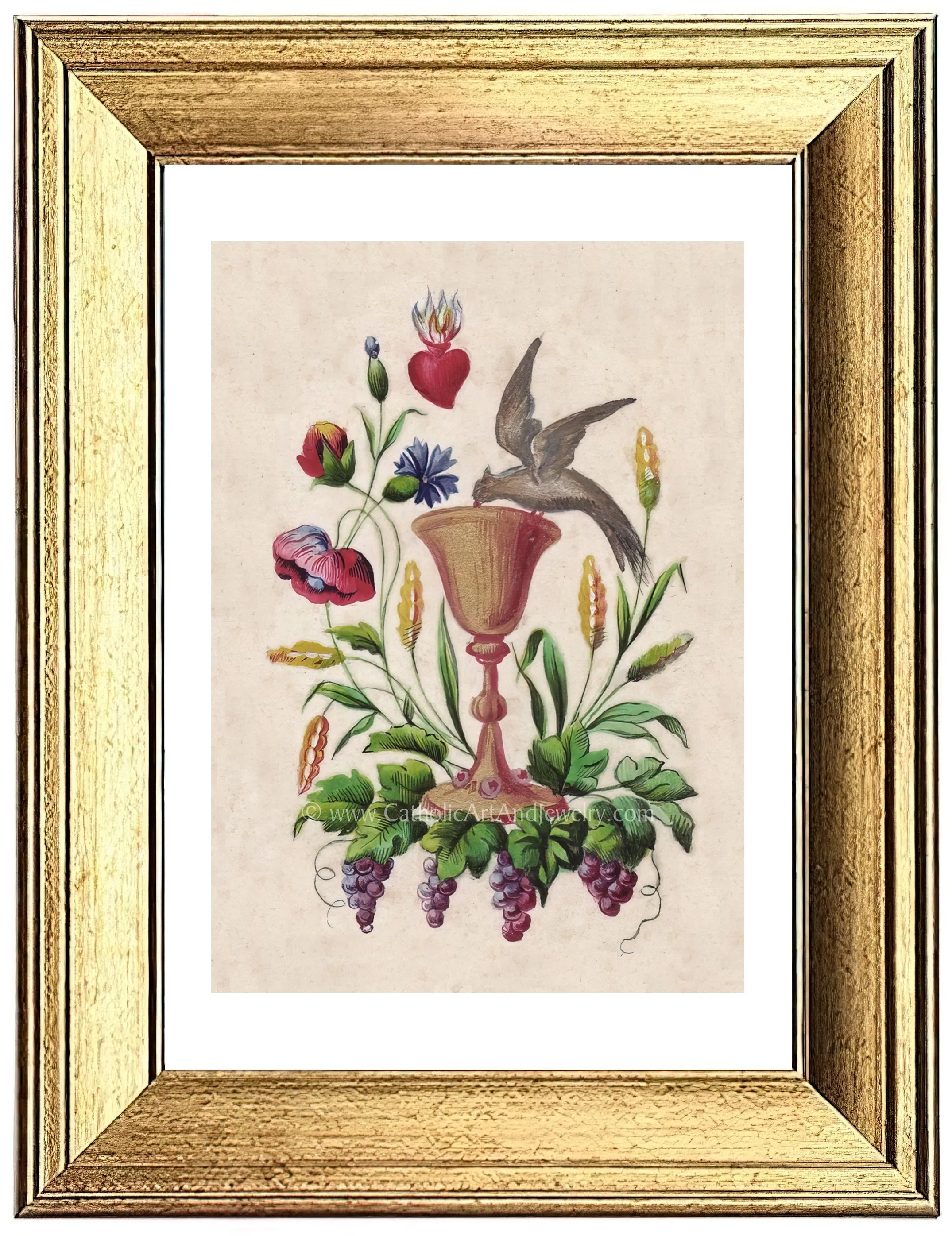 Eucharist with Dove – based on a Vintage French Holy Card – Catholic Art Print – Catholic Gift