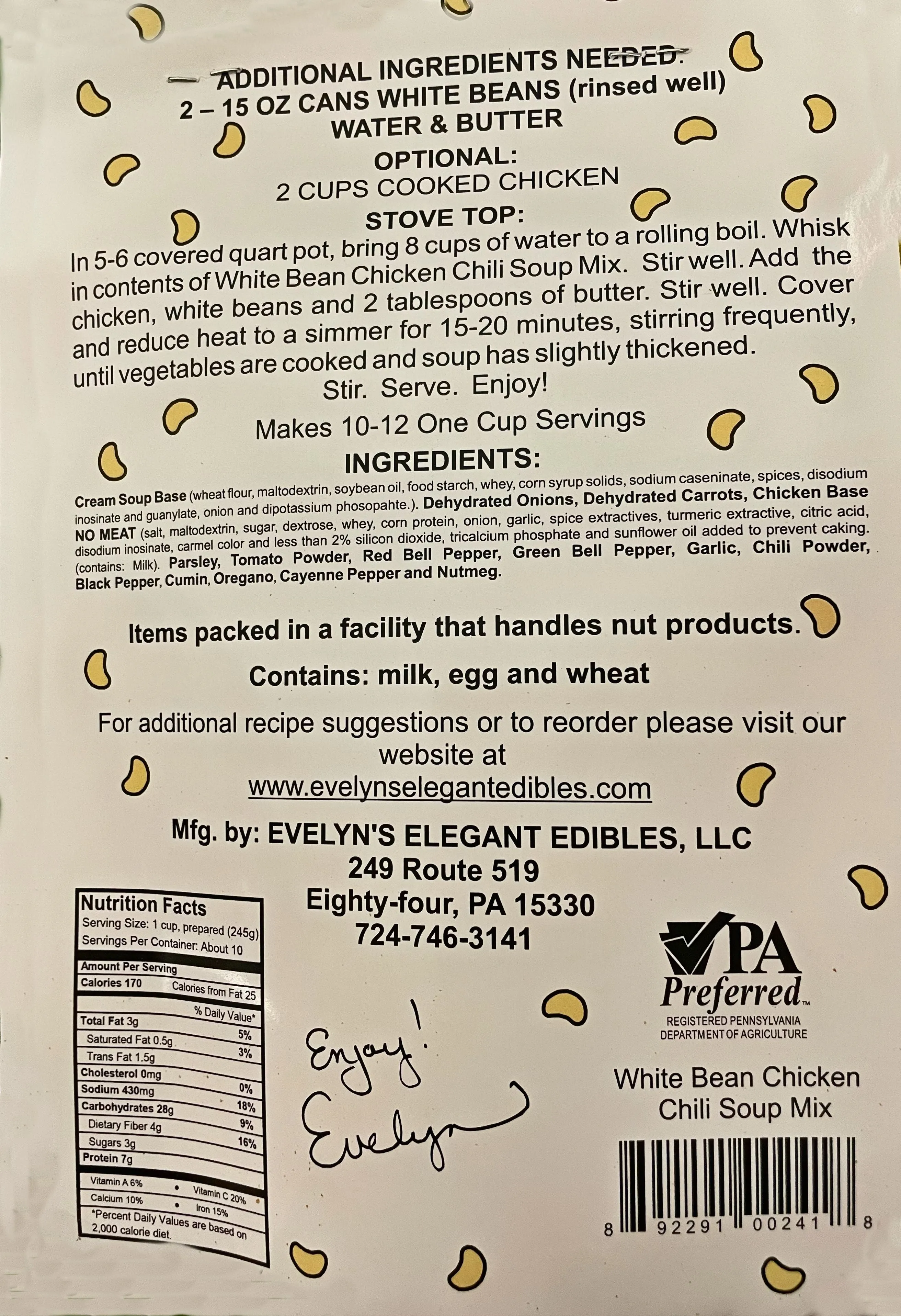 Evelyn's Elegant Edibles White Bean Chicken Chili Mix
