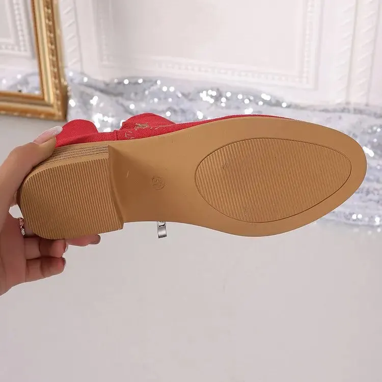 Fashion Retro Ankle Boots Embroidered Pointed Toe Loafers Elegant Casual Low Heels Shoes Moccasin Shoes Party Formal Women