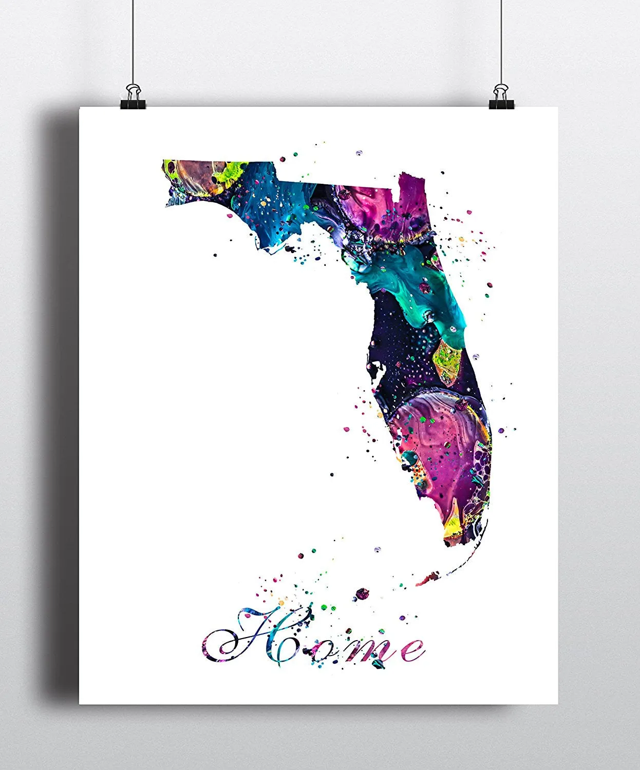Florida Home Map Watercolor Art Print - Unframed