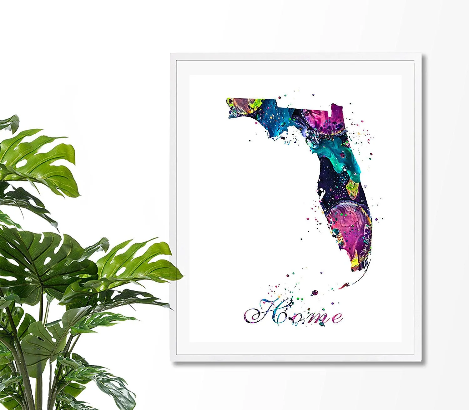 Florida Home Map Watercolor Art Print - Unframed
