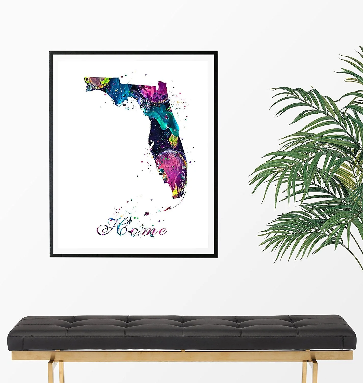 Florida Home Map Watercolor Art Print - Unframed