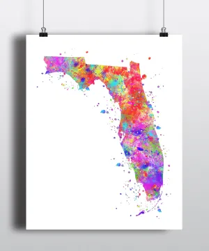 Florida Map Watercolor Art Print - Unframed
