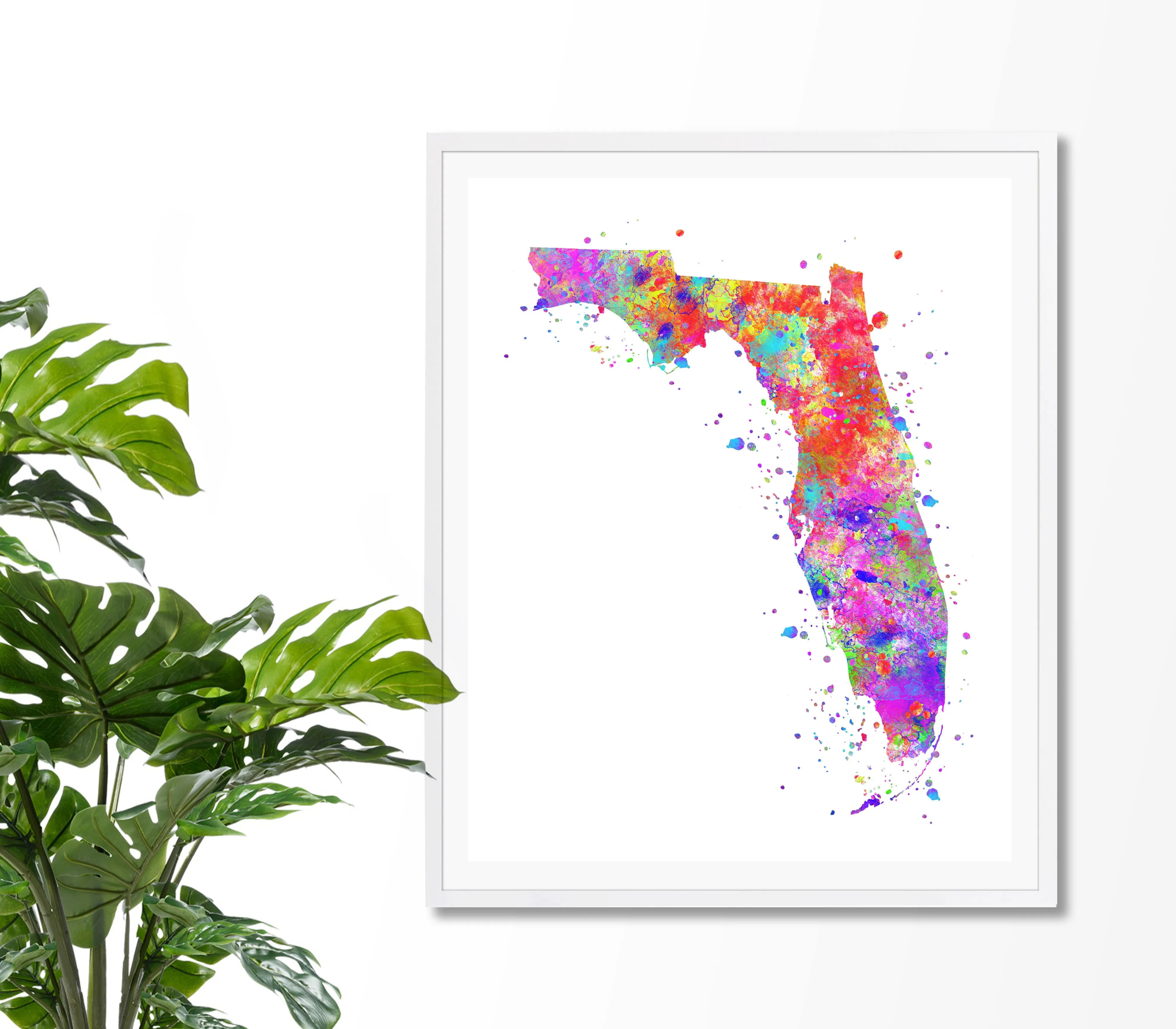 Florida Map Watercolor Art Print - Unframed