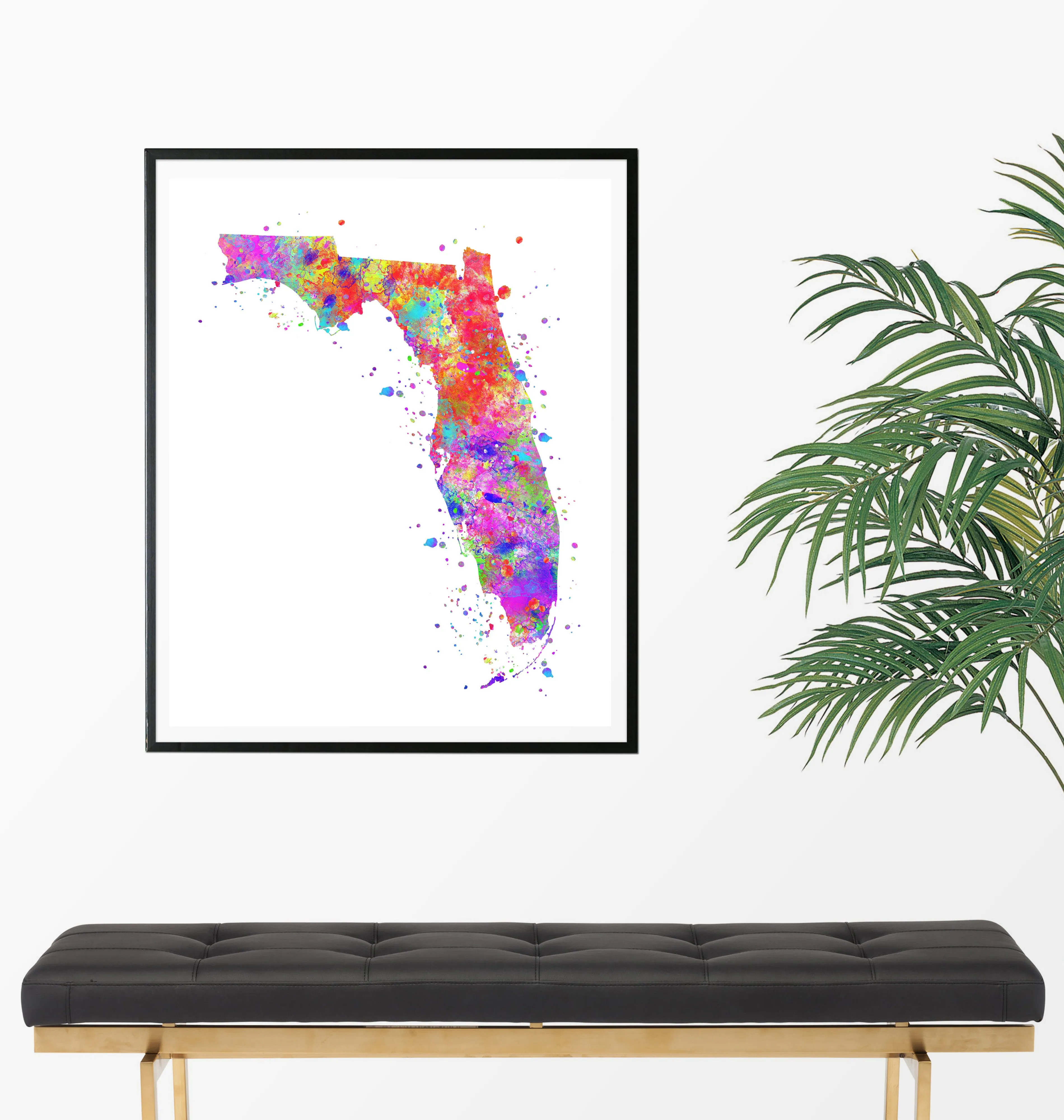 Florida Map Watercolor Art Print - Unframed