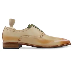 Handmade, Custom Men's Burnished Tan Beige Calf Leather Oxford Shoes