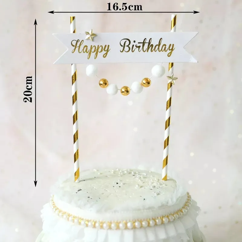 HAPPY BIRTHDAY BANNER PAPER CAKE TOPPER