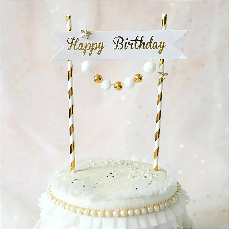 HAPPY BIRTHDAY BANNER PAPER CAKE TOPPER