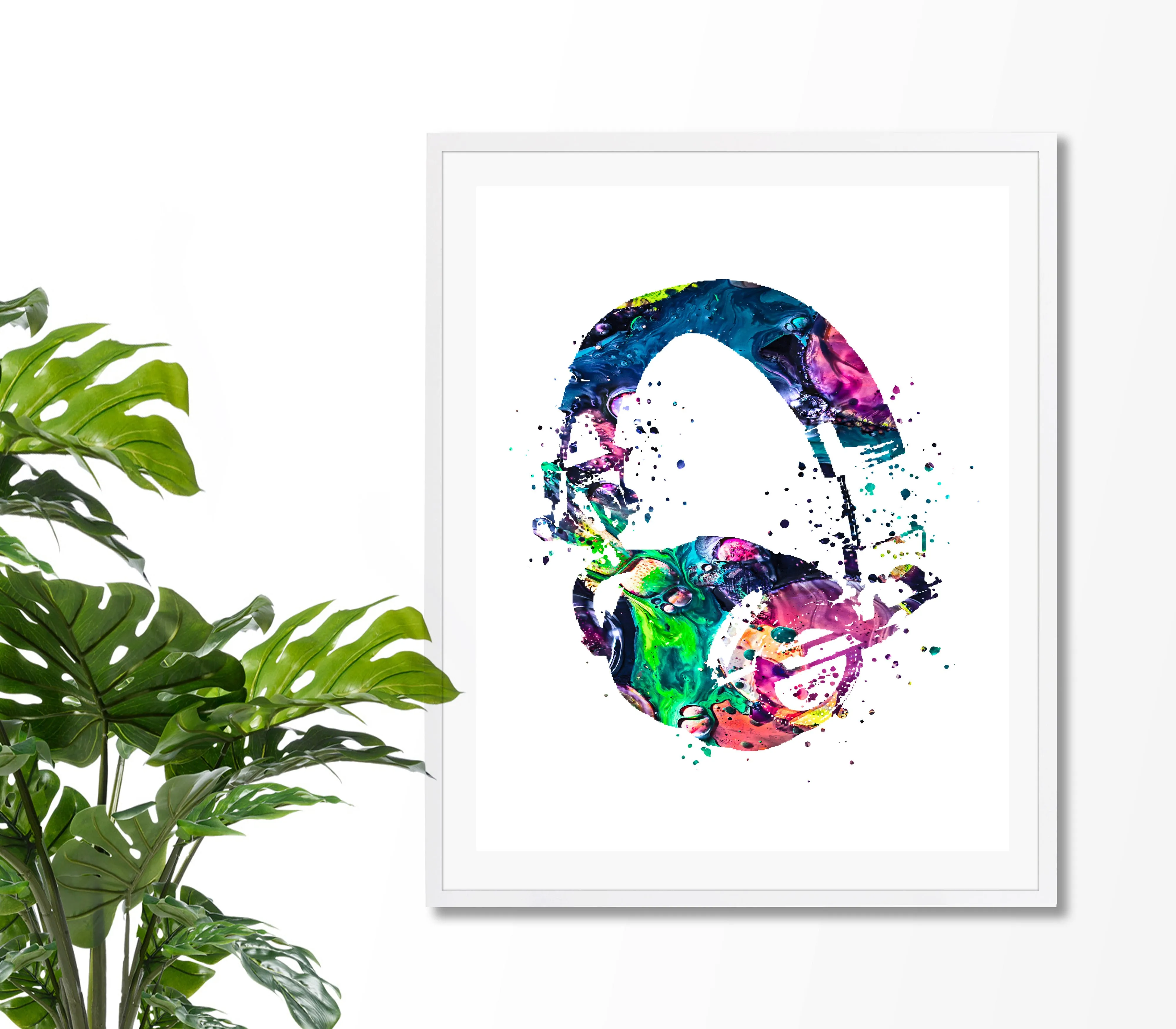 Headphones Watercolor Art Print - Unframed