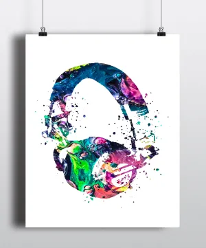 Headphones Watercolor Art Print - Unframed