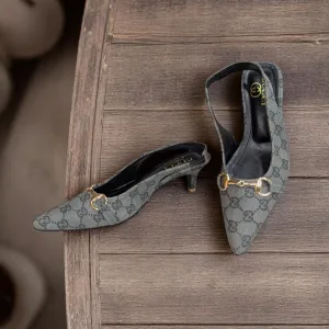 Horsebit Slingback Gray Pump Heels Canvas