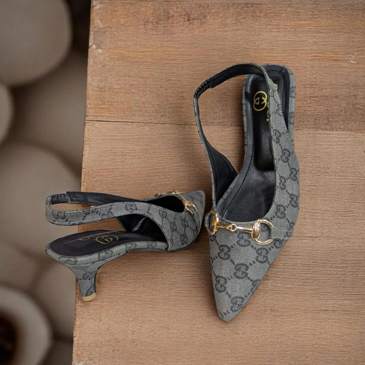 Horsebit Slingback Gray Pump Heels Canvas