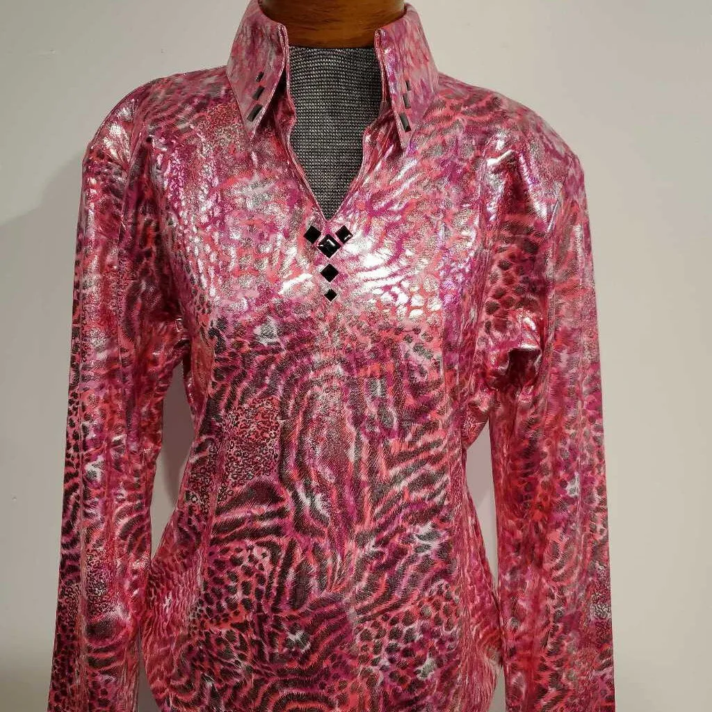 hot pink animal print western shirt XL