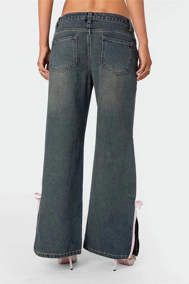 HPT1058 Ribbon Cut Denim Pants