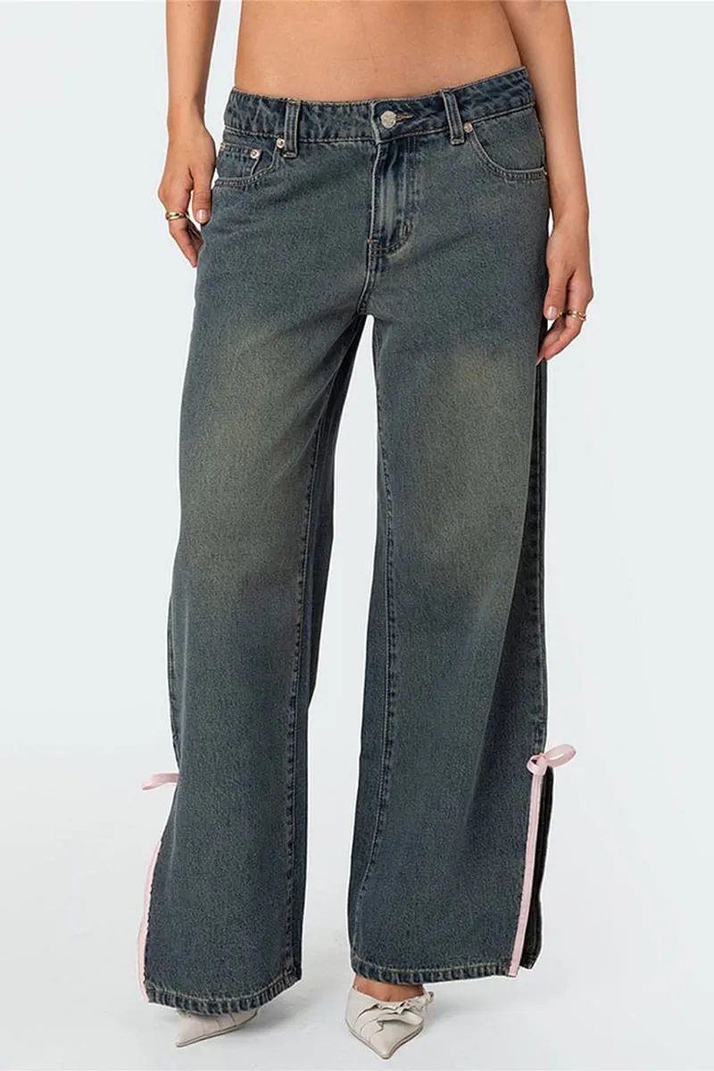HPT1058 Ribbon Cut Denim Pants