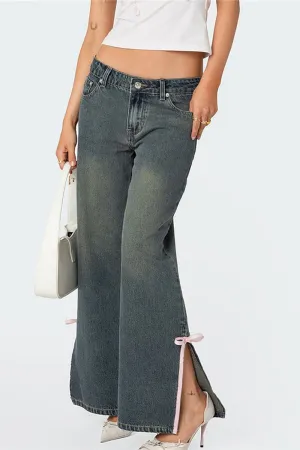 HPT1058 Ribbon Cut Denim Pants