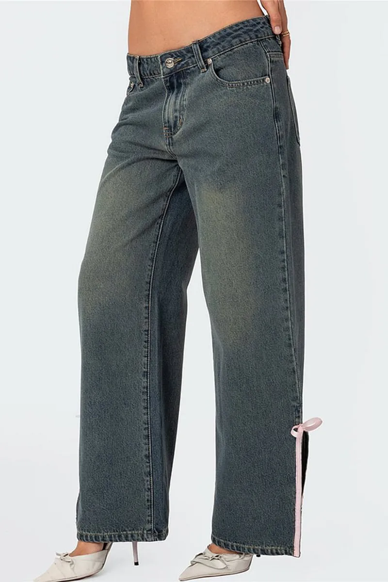 HPT1058 Ribbon Cut Denim Pants