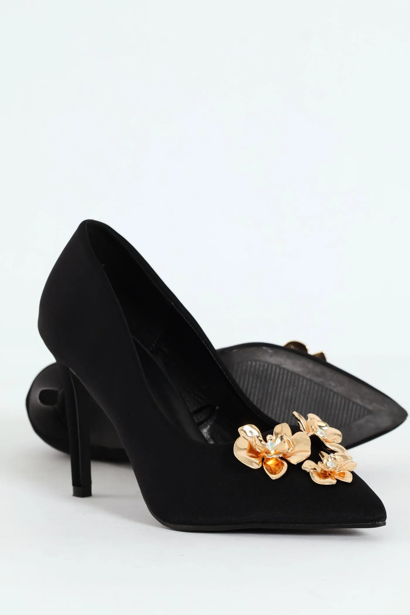 Jewelled Trimmed Court Heel - Black