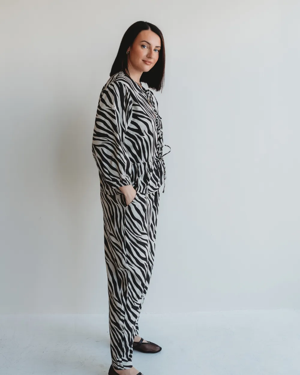 Kate Multicolour Zebra Streak Print Barrel Leg Trousers