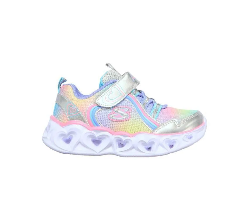 Kids Skechers Heart Lights - Rainbow Lux Silver/Multi Infant Girls Light Up Trainers