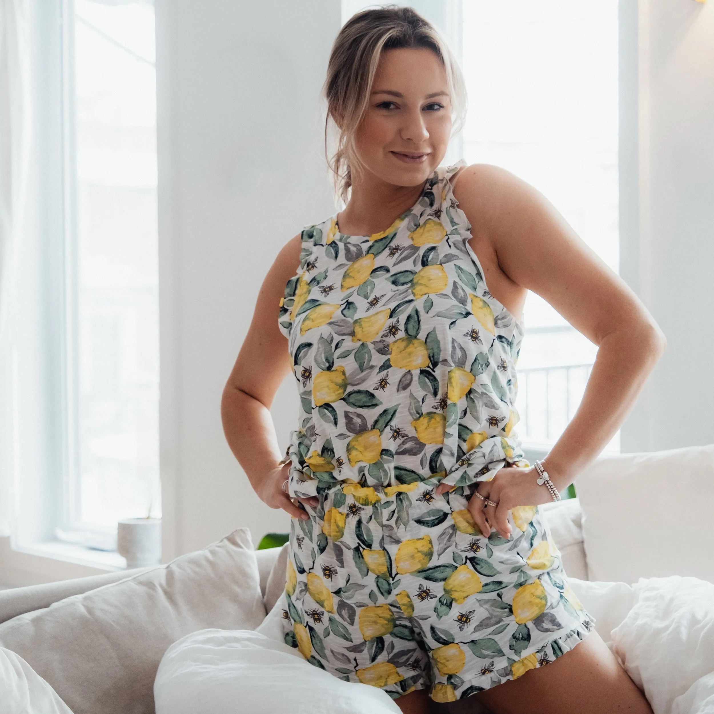 Ladies AOP Frilly Tank and Boxer 2pcs set with Matching Scrunchie