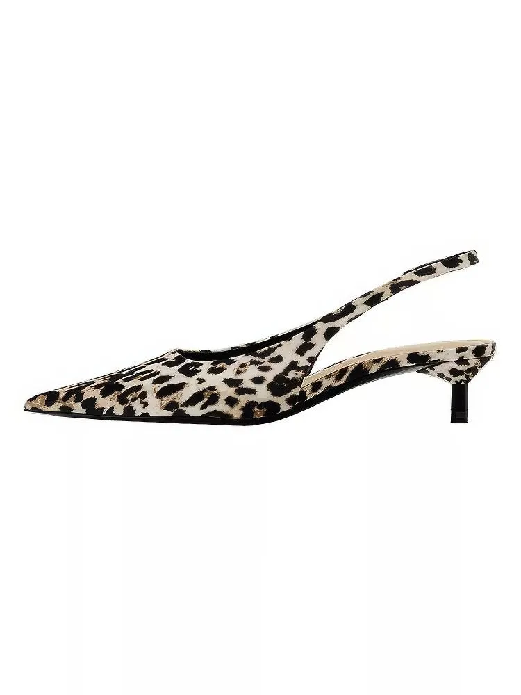 Leopard Print Pointed Toe Slingback Kitten Heels
