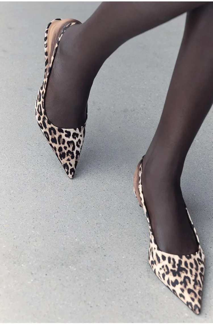 Leopard Print Pointed Toe Slingback Kitten Heels